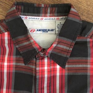 Anchor Blue Short Sleeve Plaid Shirt M